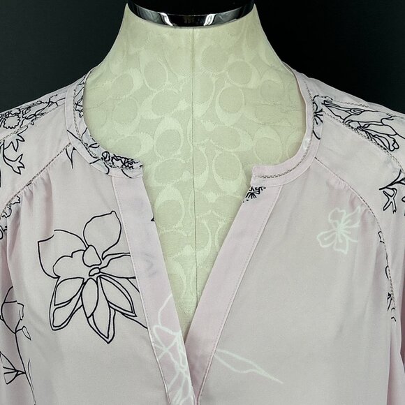 Alfani Womens Floral Top Pink Black Size 4X Blouse Button Up Vee Neck - Picture 2 of 7